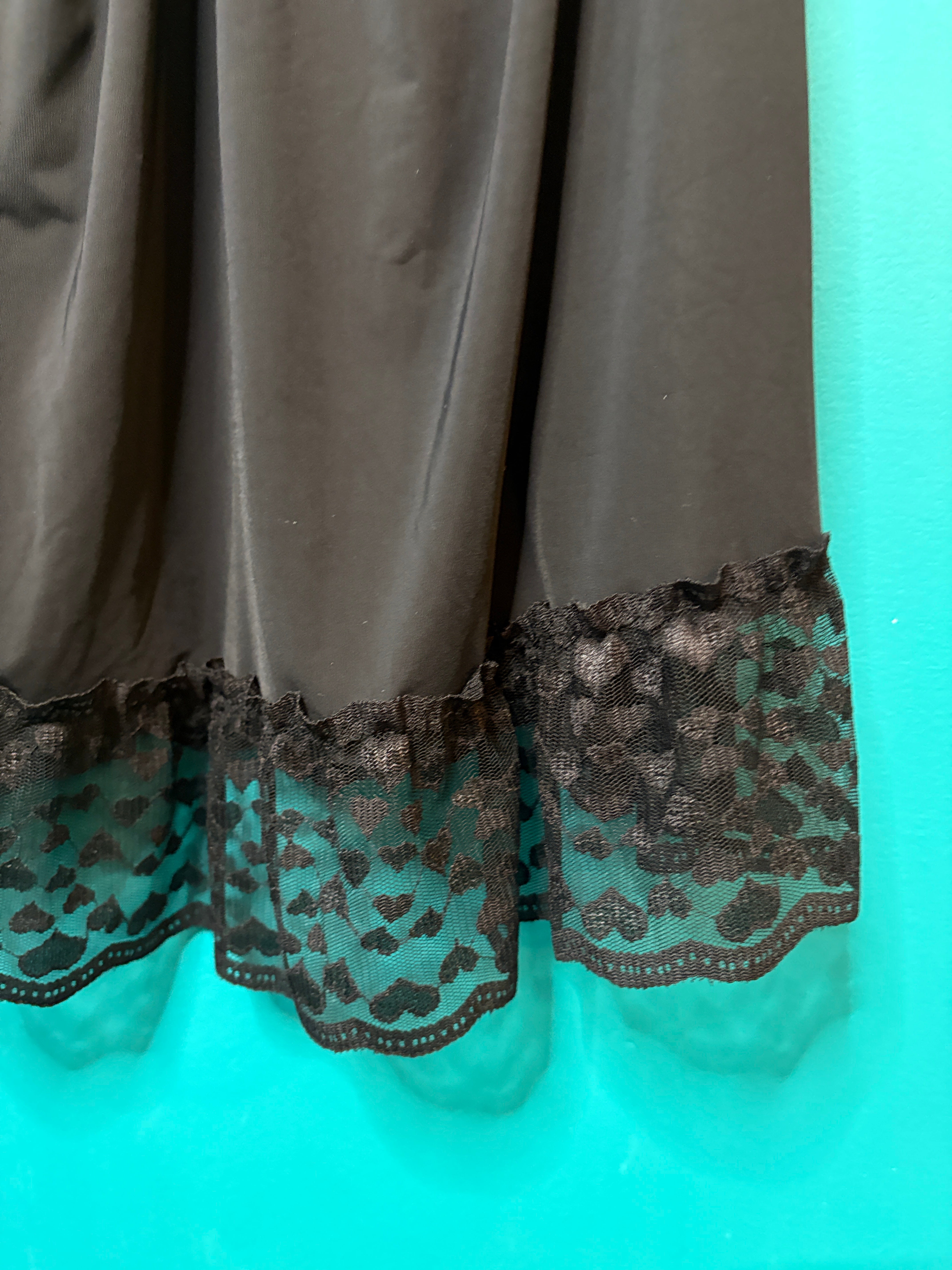 Let Love In - Black Slinky Lingerie Lace Trimmed Nightdress