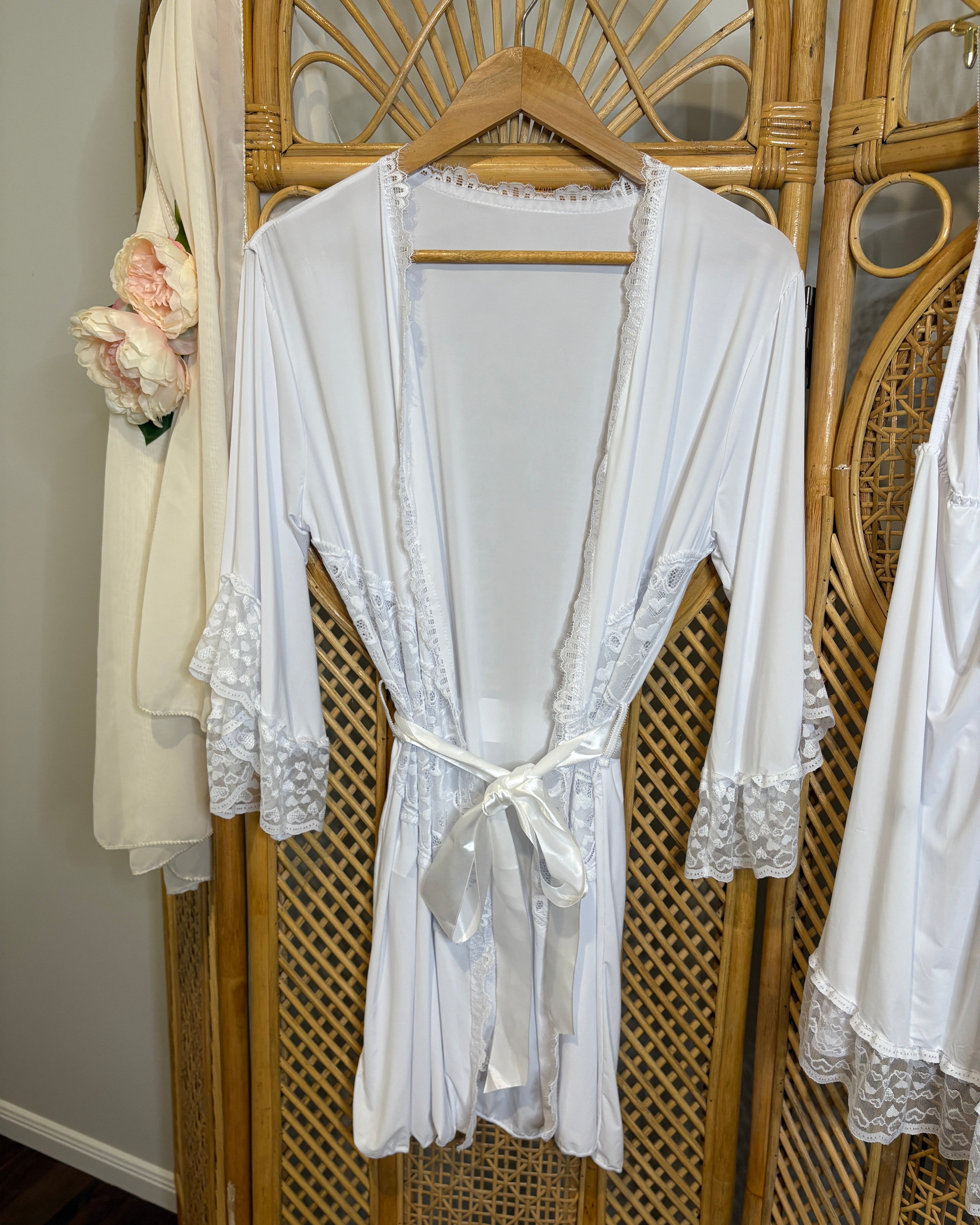 Let Love In - Slinky Lingerie Lace Trimmed Robe in White