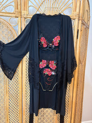 Let Love In - Black Silky Lingerie Lace Trimmed Robe
