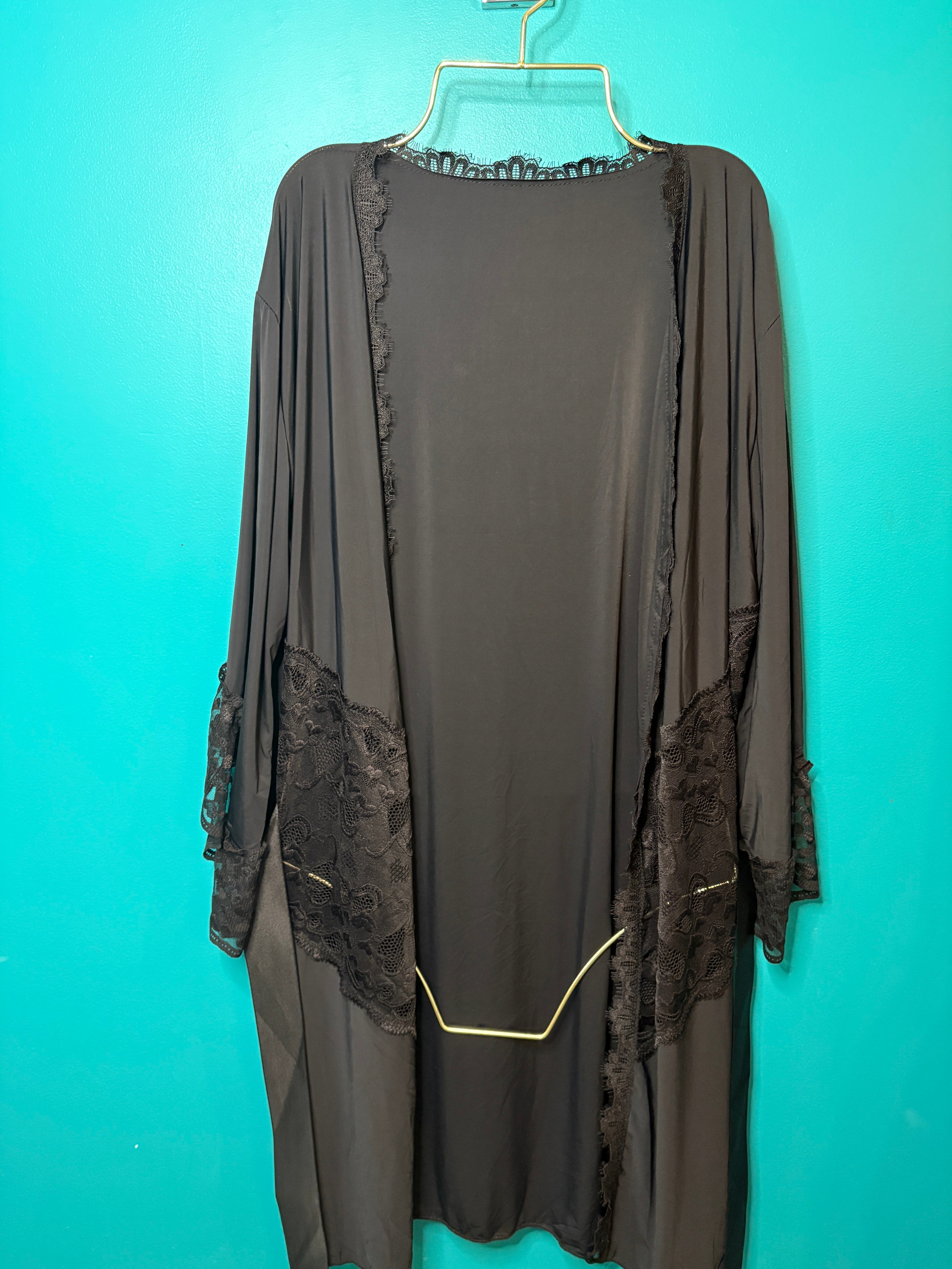 Let Love In - Black Silky Lingerie Lace Trimmed Robe