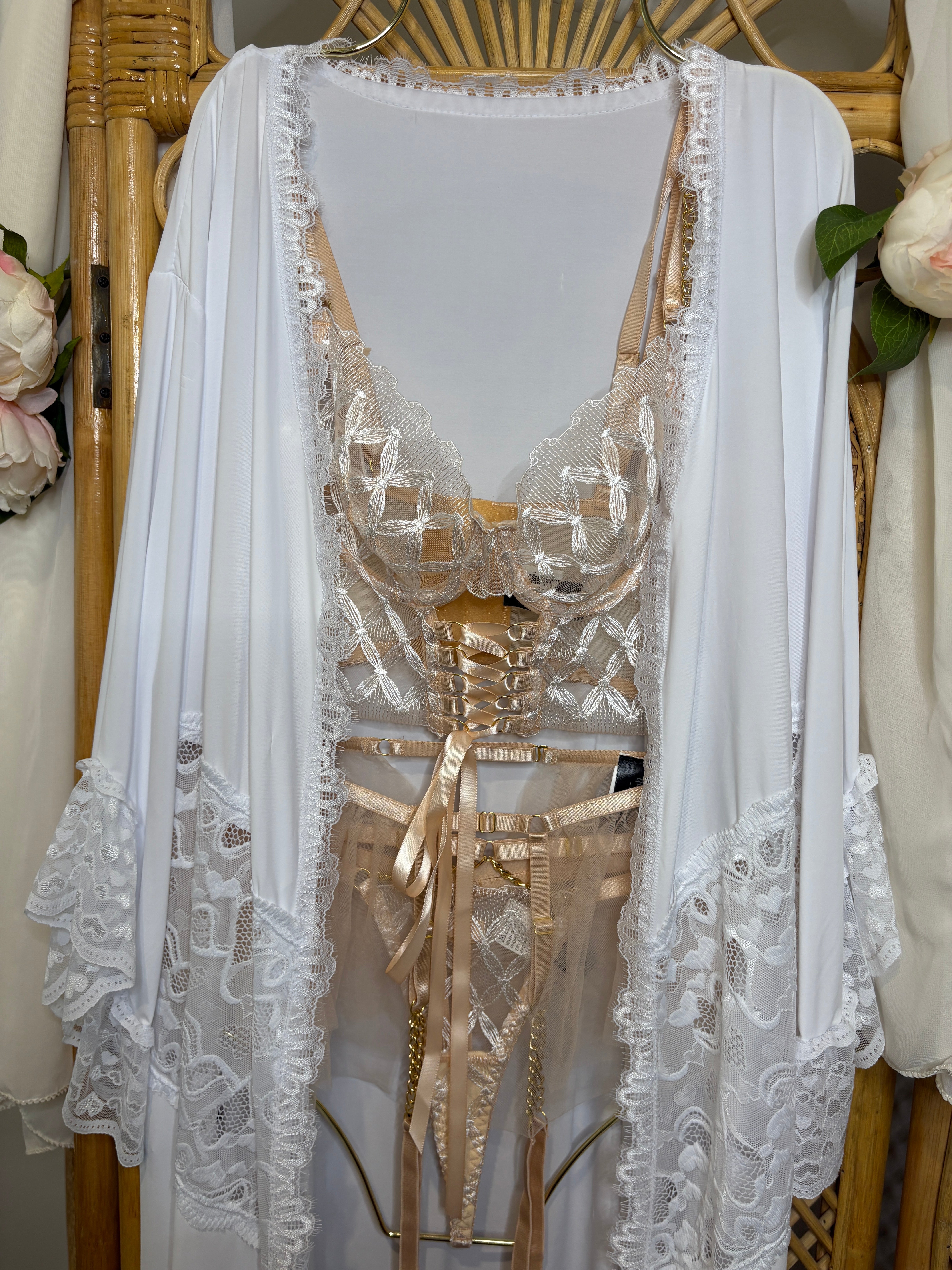 Let Love In - Slinky Lingerie Lace Trimmed Robe in White