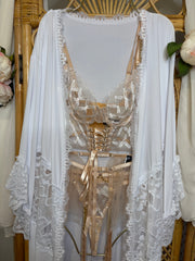 Let Love In - Slinky Lingerie Lace Trimmed Robe in White