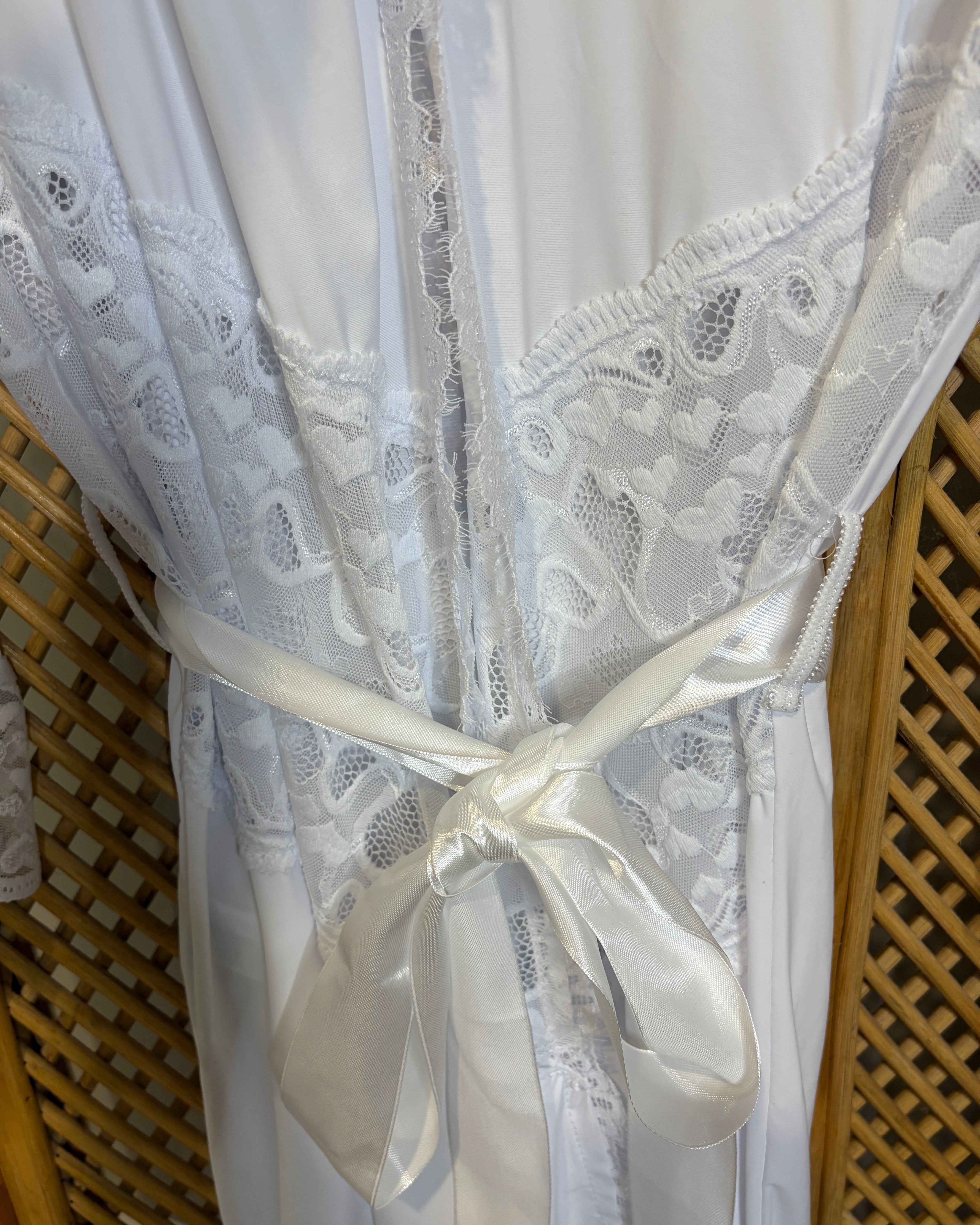 Let Love In - Slinky Lingerie Lace Trimmed Robe in White