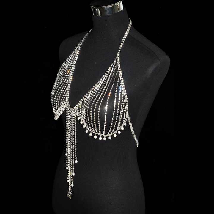 Rhinestone Lingerie Set - Main Stage - Pearl Drop Bra & Brief Set