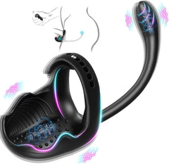 3-in-1 Vibrating Testicle Taint Anal Stimulator with Adjustable Vibrating Cock Ring