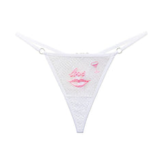 "Love" Red Lips Sexy Embroidery Mesh Women Thong with Diamonds