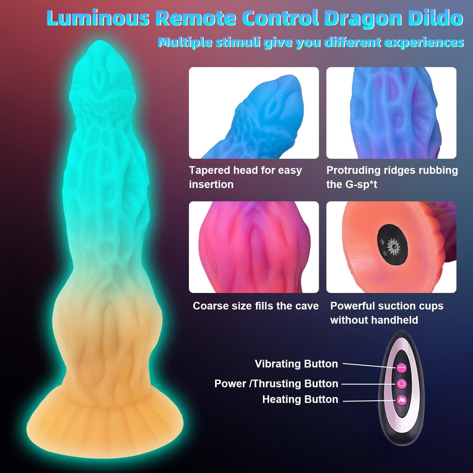 9.25‘’ Luminous Dragon Monster Dildo Vibrator Remote Control With 10 Thrusting & Vibration
