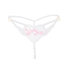 "Love You" Sexy Open Crotch Mesh Underwear With Pearls