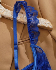 Open Invitation - Blue Open Cup Bra, Crotchless G String Lingerie Set