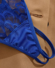 Open Invitation - Blue Open Cup Bra, Crotchless G String Lingerie Set