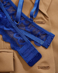 Open Invitation - Blue Open Cup Bra, Crotchless G String Lingerie Set