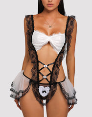 Pellegrace Little Kitty Scalloped Lace Full-Body Cutout Open-Back Maid Costume Set
