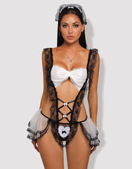 Pellegrace Little Kitty Scalloped Lace Full-Body Cutout Open-Back Maid Costume Set