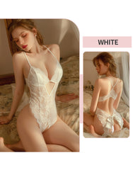 Pellegrace Seine Serenade Plunge V-Neckline Crotchless Teddy with Bust Clasp & Bow Back