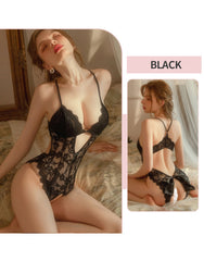 Pellegrace Seine Serenade Plunge V-Neckline Crotchless Teddy with Bust Clasp & Bow Back