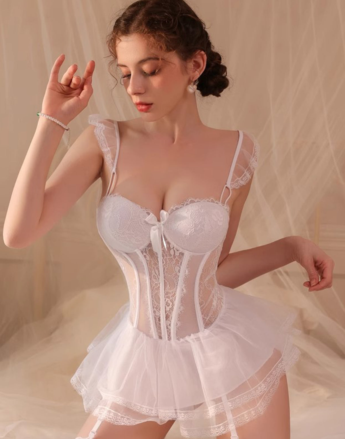 Pellegrace Sweetheart Princess Boned Underwire Push-up Bustier with Pettiskirt
