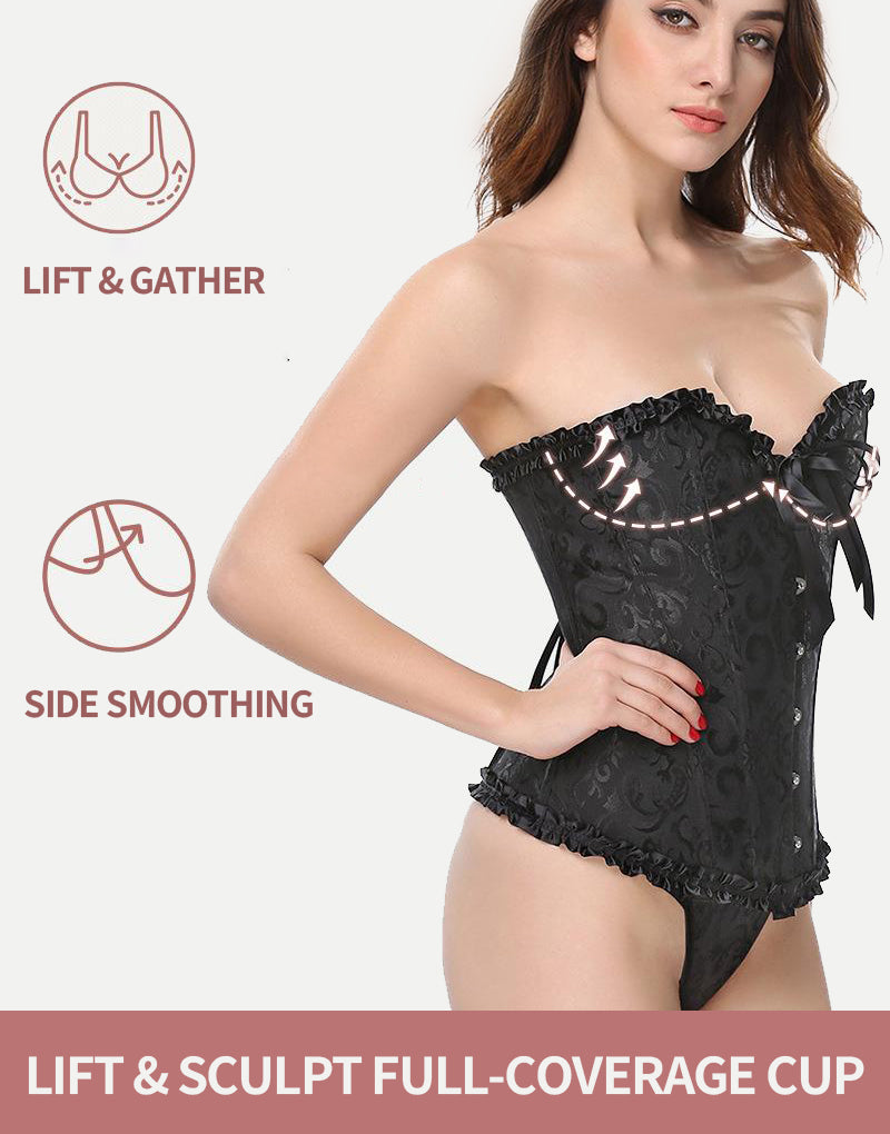 Pellegrace Victorian Retro Boned Waist-Cinching Lace-Up Back Corset with Playful Bow