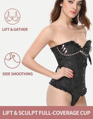 Pellegrace Victorian Retro Boned Waist-Cinching Lace-Up Back Corset with Playful Bow