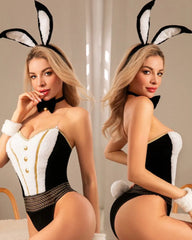 Risquè Bunny Tuxedo Bodysuit - Black & White Plush Bunny Costume