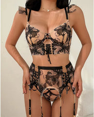 You're My Weakness - Gold and Black Lace Bustier Lingerie Set