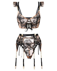 You're My Weakness - Gold and Black Lace Bustier Lingerie Set
