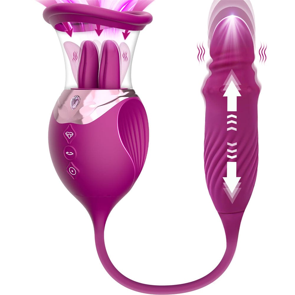 4 In 1 Rose Tongue G Spot Vibrator Clitoral Nipple Sucker Pump Stimulator