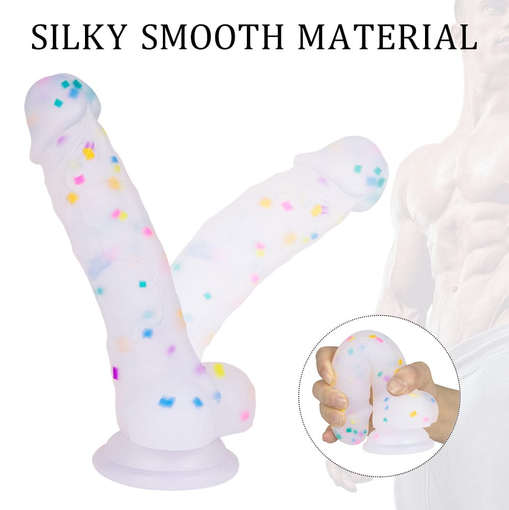 5.5‘’ Jelly Particles Rainbow Transparent Realistic Dildo With Suction Cup