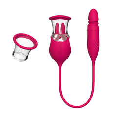 4 In 1 Rose Tongue G Spot Vibrator Clitoral Nipple Sucker Pump Stimulator