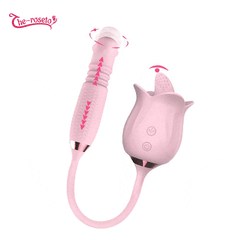 3-in-1 Blooming Sexy Pink Rose Toy Rotating Pearls Telescopic Vibrator