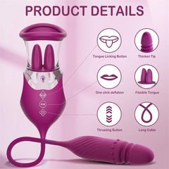 4 In 1 Rose Tongue G Spot Vibrator Clitoral Nipple Sucker Pump Stimulator