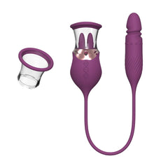 4 In 1 Rose Tongue G Spot Vibrator Clitoral Nipple Sucker Pump Stimulator