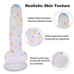 5.5‘’ Jelly Particles Rainbow Transparent Realistic Dildo With Suction Cup