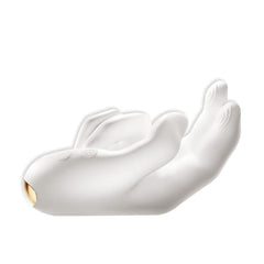 Side view of the Pellegrace realistic finger vibrator. The image highlights the ergonomic hand shape and easy-to-reach control buttons, designed for comfortable clitoral stimulation.