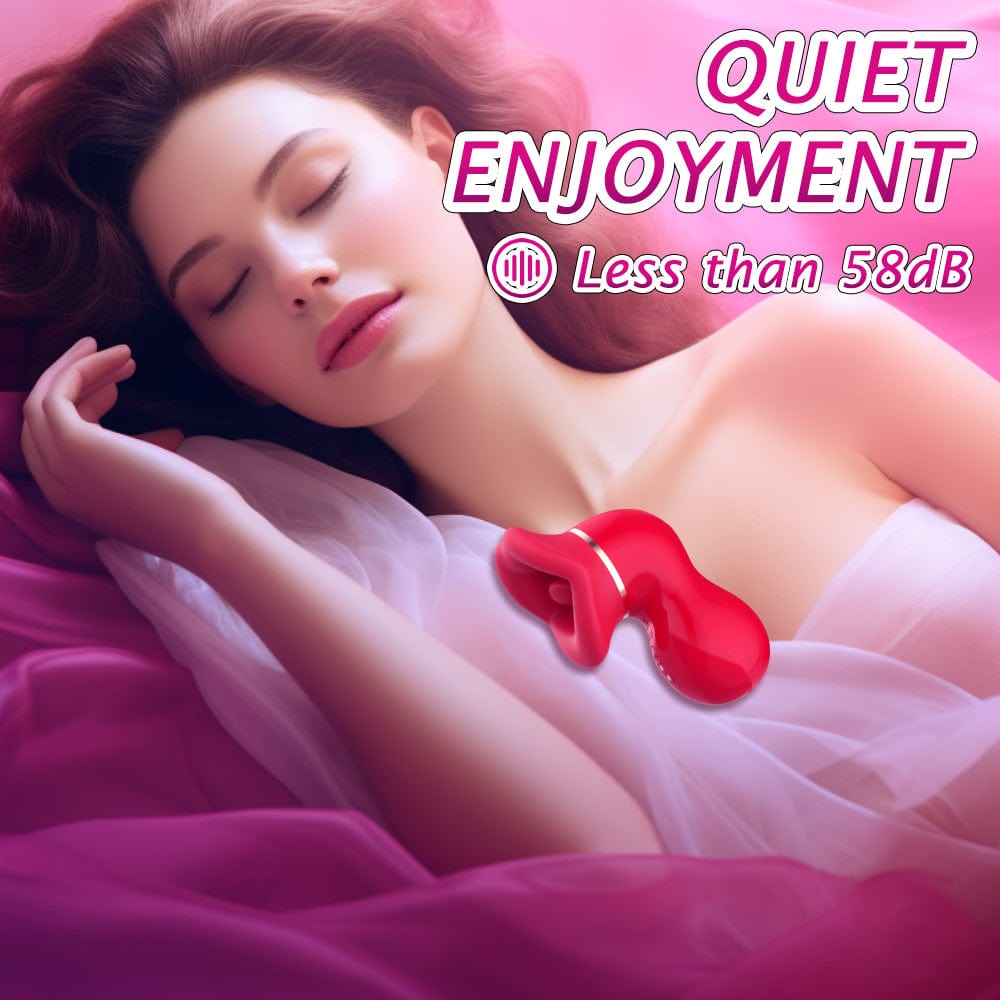 Pellegrace quiet tongue vibrator designed for discreet pleasure (less than 58dB). Shown with a relaxed woman to highlight the silent motor of this adult sex toy.