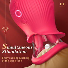 Rose Romeo - 3in1 Rose Sex Toy with 2 Suction Cups, Adult Toys Female Clitoral Nipple Vibrators with 10 Licking Sucking Vibrating